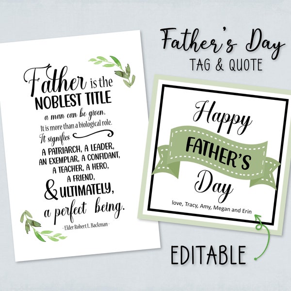 The Noblest Title | Father's Day Tag and Card Set | LDS Father's Day Quote and Tag | LDS Father's Day Ward Gift