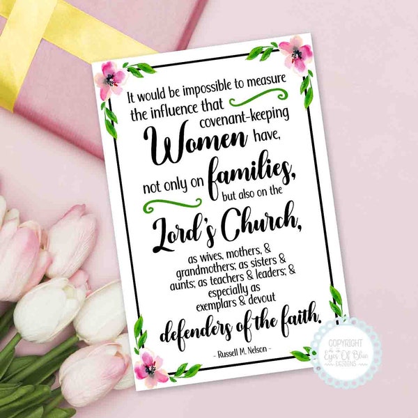 Covenant Keeping Women Ministering Card Digital Printable | Mother's Day Quote | LDS Quote About Women |  Relief Society Mothers Day Handout