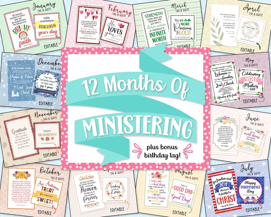 12 Months of Ministering Tags With Quotes Bundle | Digital Printable LDS Ministering Tags | LDS ...
