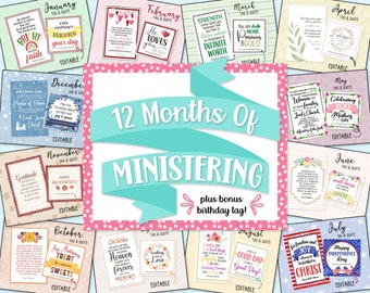 12 Months of Ministering Tags With Quotes Bundle | Digital Printable LDS Ministering Tags | LDS Ministering Handouts | LDS Relief Society