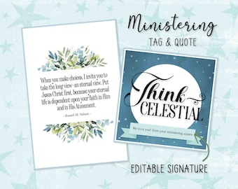 Think Celestial Quote Tag Set | LDS Ministering Gift (Digital Download)