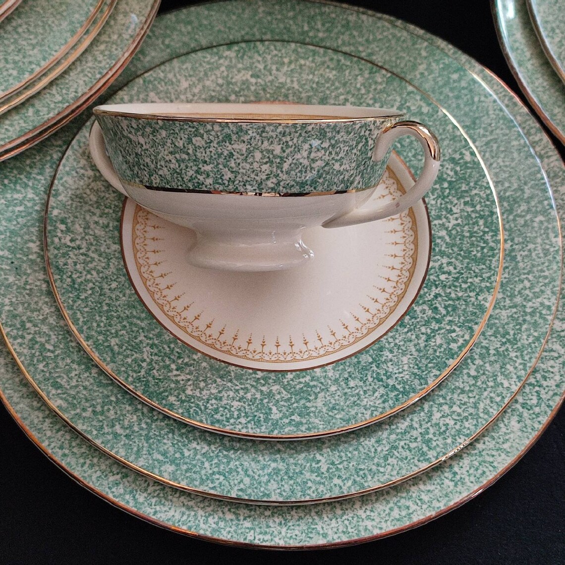C1930s Royal Doulton Dinner Set in Green 43pcs Made in England Etsy