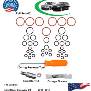 May include: Air suspension valve block O-ring seal kit for Land Rover LR3, LR4, L322, and L320 models. Includes a full set of 40 O-rings, an O-ring removal tool, Torx/Star bit, and O-rings grease. Proudly assembled in the USA.