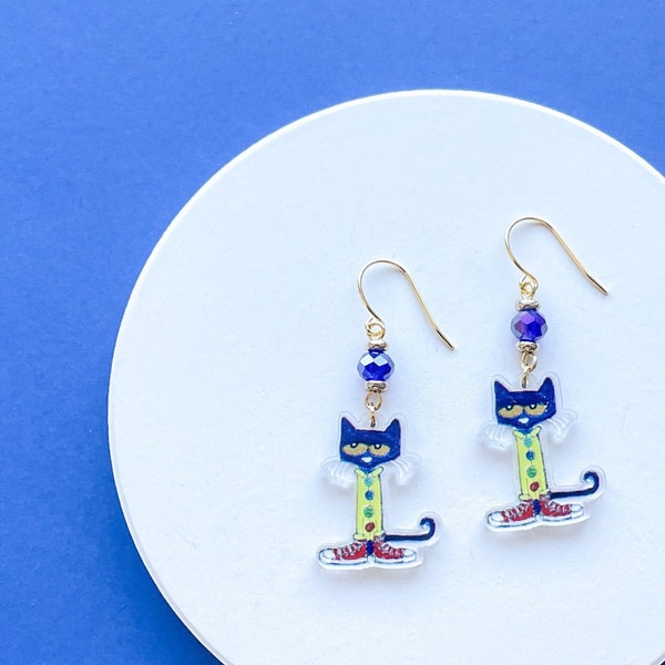 Pete the Cat Buttons Inspired Earrings, Teacher Earrings, Literacy Week Earrings, Librarian Earrings