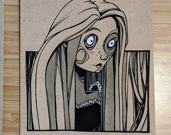 Fine Art Print - Rapunzel - Dark - Ink Drawing - Fairytale - Soe - Art