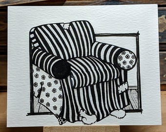 Fine Art Print - Cat Furniture - Ink - Cosmo - Original Art - Soe
