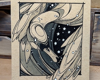 Fine Art Print - Starry Swan - Ink Drawing - Original Art - Soe