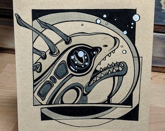 Fine Art Print - Murloc - Ink Drawing - Fanart - WoW - Soe