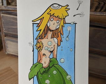 Fine Art Print - Dandelion Mermaid - Ink - Original Art - Soe