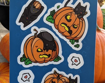 Halloween Stickers - Black Cat & Pumpkin - Sticker Sheet