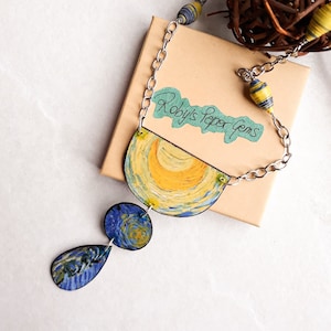 Mother’s day’s Gift, Van Gogh Necklace, Van Gogh Pendant, Paper Pendant, Paper Jewelry,  Paper, Art Paper Pendant, Van Gogh, Starry Night