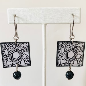 Handmade Art Earring Black White Accessory