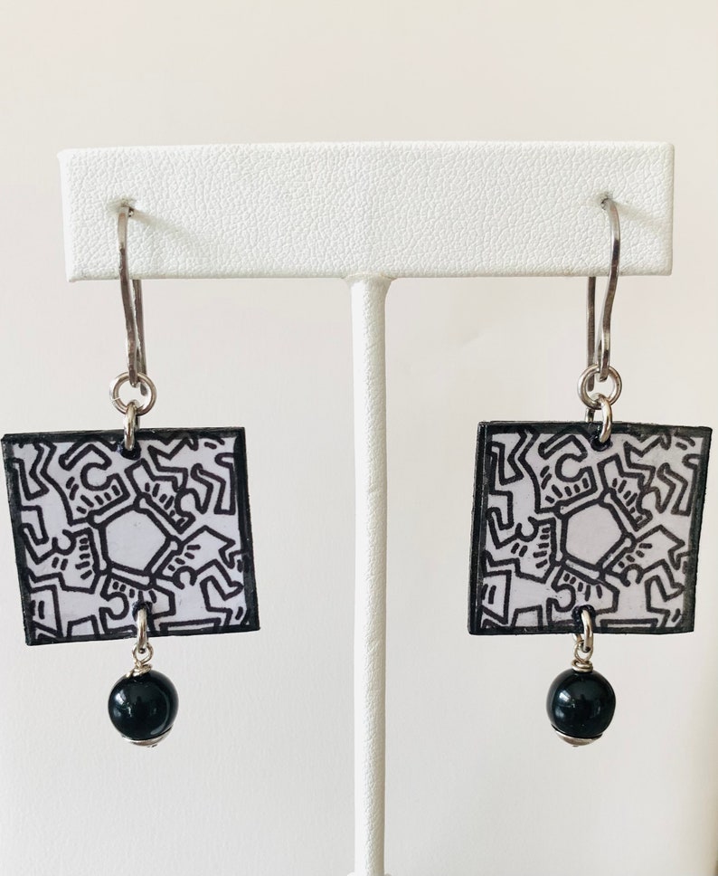 Handmade Art Earring Black White Accessory