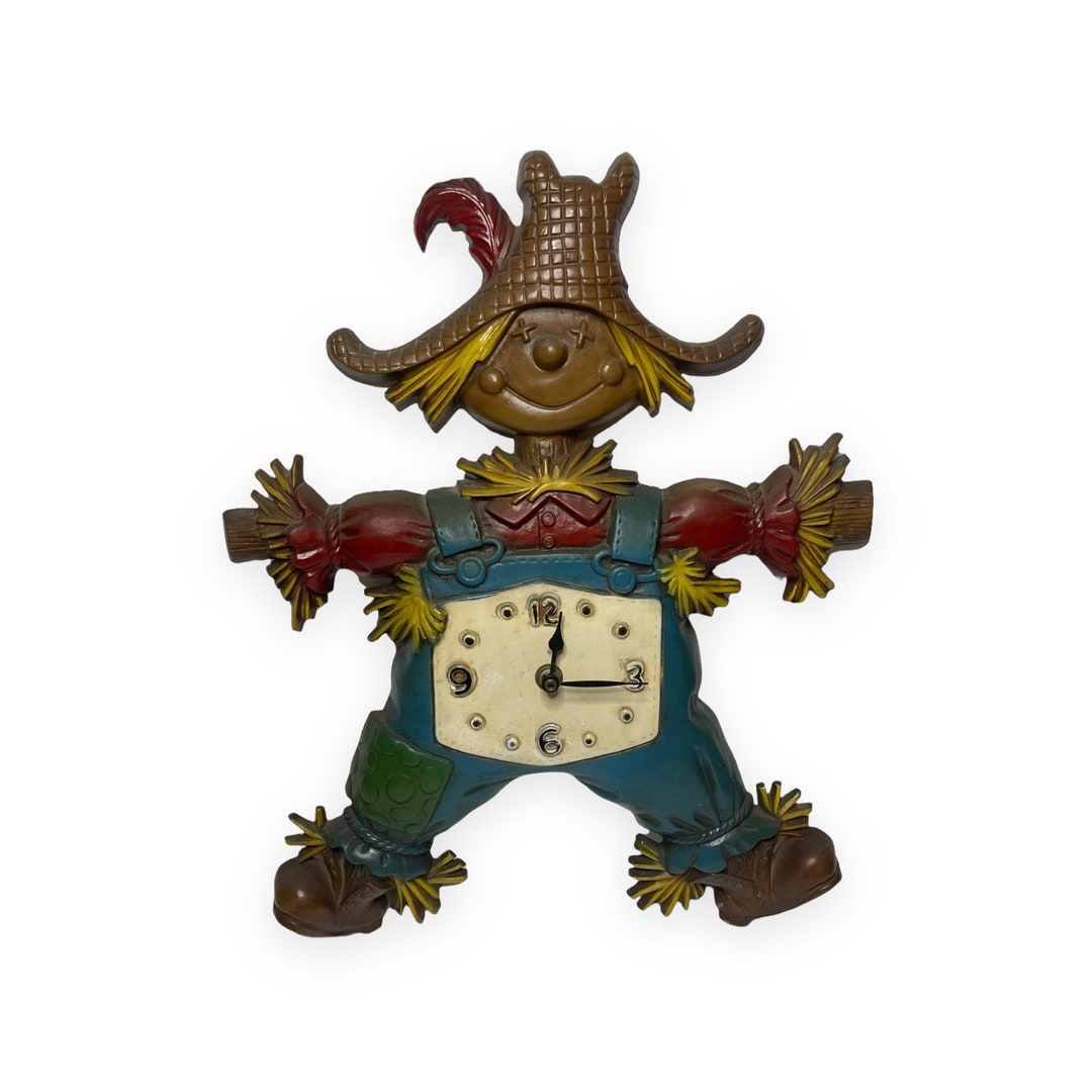 VTG 70s Scarecrow Wall Clock Cast Metal Decor Sexton Kienzle Etsy