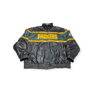 VTG 90s 00s Reebok Green Bay Packers NFL Leather Full Zip Jacket