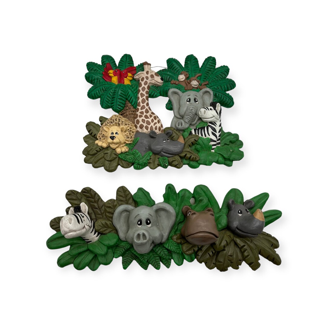 Pair of VTG Hand Painted Chalkware Zoo Animals Wall Hanging Plaques ...