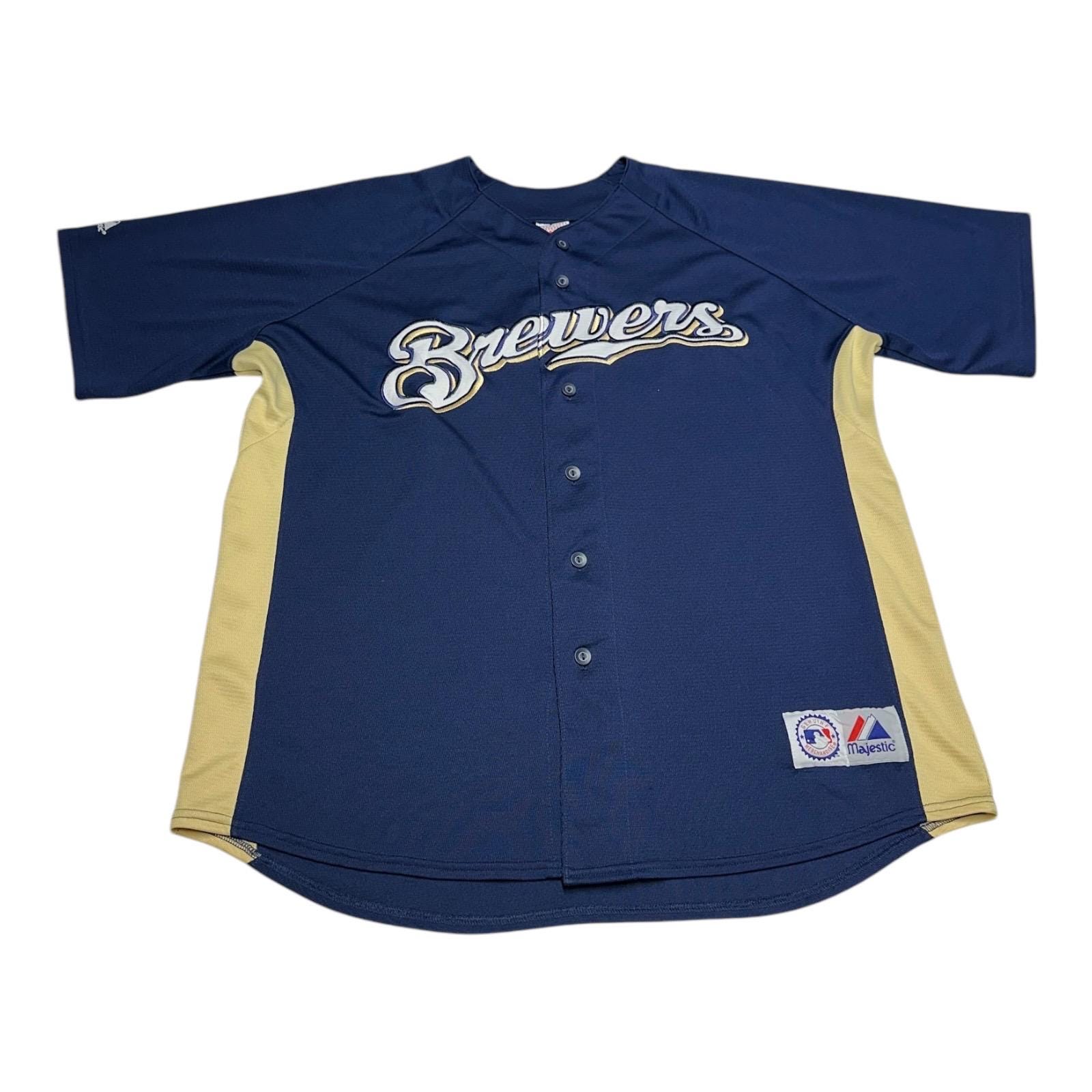 Majestic Milwaukee Brewers Jersey Men's Size XL Navy Blue Blank