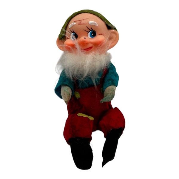 VTG 1960s Felt Pixie Old Man Elf Ornament Japan Christmas 5.5" Long White Beard