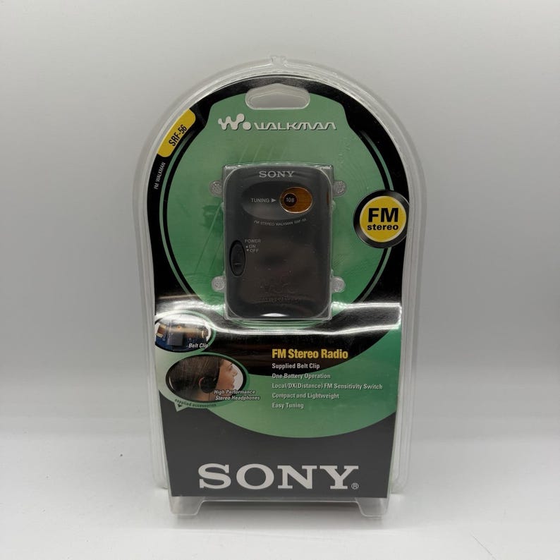 Sony SRF-56 Walkman Portable FM Stereo Radio w/ Belt Clip & Headphones - SEALED bild 1