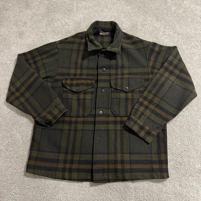 Vintage Pendleton Wool Shirt Jacket Men Sz L Green Plaid Long Sleeve Heavyweight image 1