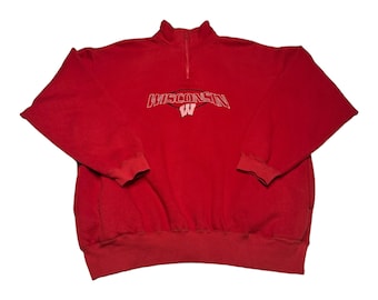 VTG 90s Cadre Wisconsin Badgers 1/4 Zip Red Pullover Sweatshirt Sweater Size XL