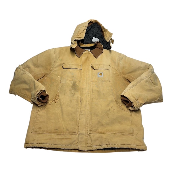 Vintage Carhartt Jacket Mens XL Beige Tan Full Zip Work Chore Duck 