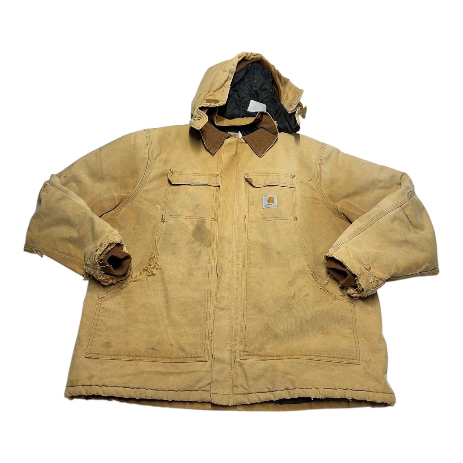 Vintage Carhartt Jacket Mens XL Beige Tan Full Zip Work Chore Duck
