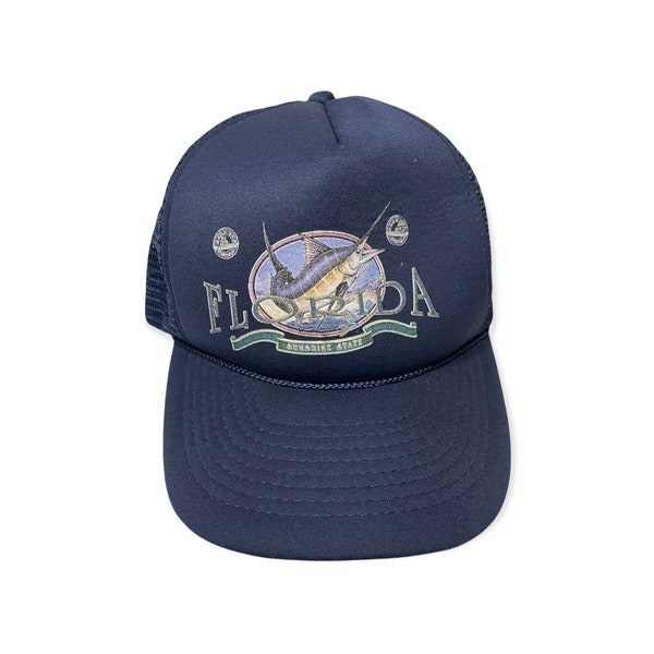 VTG 90s Florida Blue Deep Sea Marlin Fishing Sportsman Snapback Hat Cap OSFA