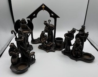 Vintage PartyLite Holy Night Nativity Set of 5 Figurines Votive Candle Holders