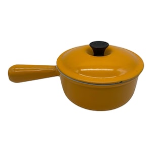 Vintage Le Creuset Cast Iron Enameled Sauce Pan w/ Lid Yellow 16