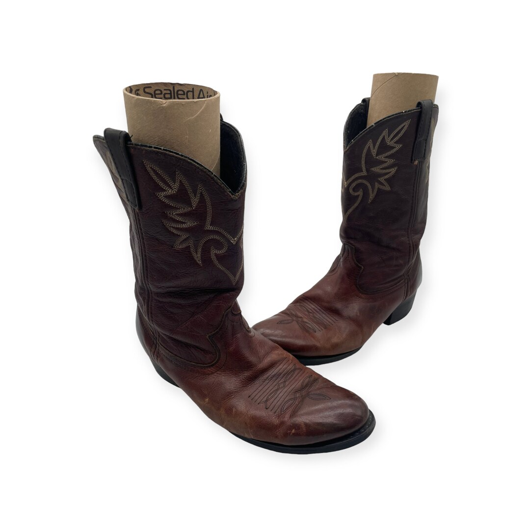 Dingo Round Toe Brown and Orange Western Leather Boots