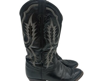 Vintage Nocona Men’s Black Leather Wide Cowboy Boot Size US 8.5 EE Vintage Nocona Black Leather Cowboy Boots Men main image 2