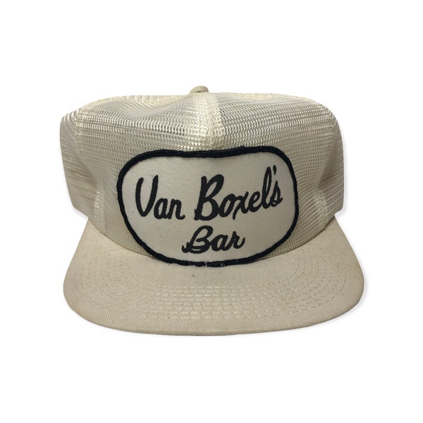 VTG 80s 90s K Brand Products Van Boxel’s Bar White Snapback Mesh Hat Made In USA