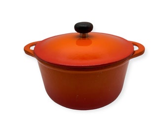 VTG Flame Orange Enameled Cast Iron 3 Qt Stock Pot Dutch Oven