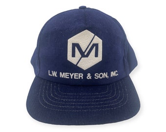 VTG 80s 90s LW Meyer & Son Navy Blue Corduroy Snapback Hat Cap USA Made