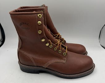 Vintage Georgia Work Boots Mens Sz 8 Brown Leather Safety Toe Combat USA 03263