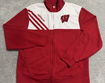 Vintage Adidas Wisconsin Badgers Full Zip Sweatshirt Mens XL Red Trefoil Jacket