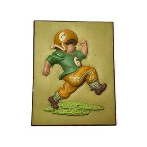 VTG 70s Green Bay Packers Chalkware Plaster Plaque Picture Wall Hanging 3D