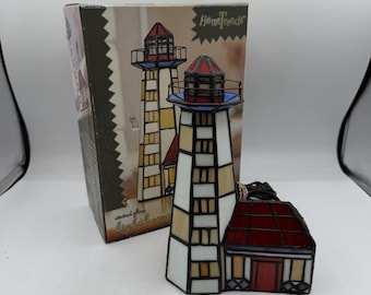Vintage Home Trends Stained Glass Lighthouse Lamp Accent Light Nautical 9" Tall
