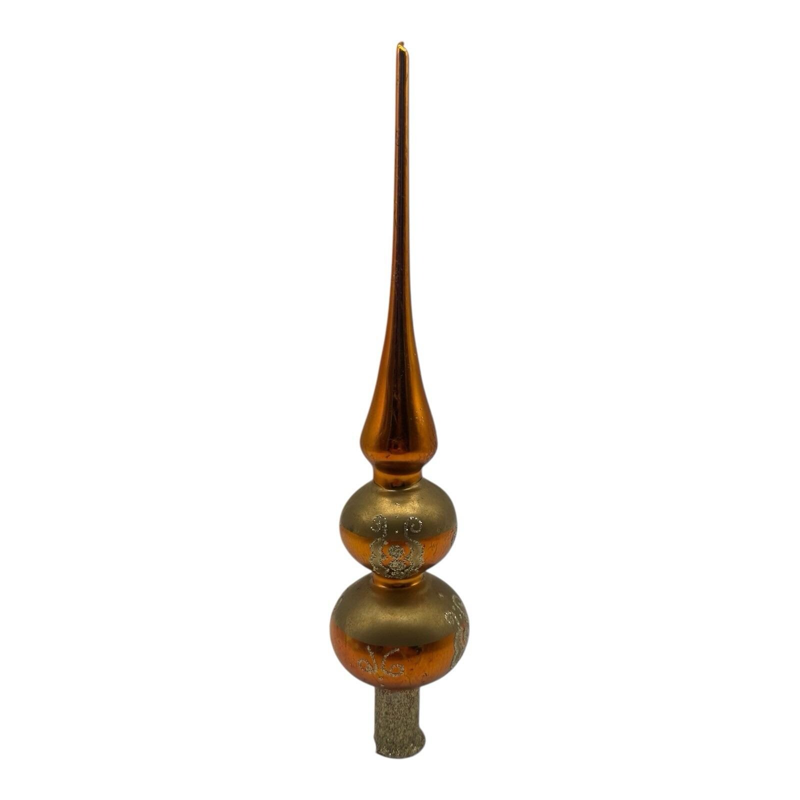 Vintage Glass Finial Christmas Tree Topper Gold Glitter 11" Tall