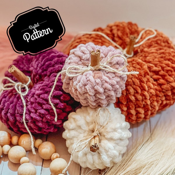 Crochet Chenille Heirloom Pumpkin Pattern:Chunky crochet pattern, Easy crochet plush pattern, Chenille Crochet Pumpkin Pattern,plush crochet