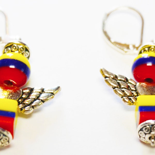 Colombian Handmade Earrings Angel Beaded Tricolor Handcrafted Beadwork Gift for her Gift for Men  Aretes Tipico Unisex Joyeria Waterproof