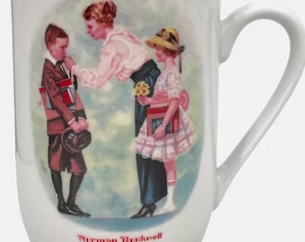 Set 3 Mugs Norman Rockwell The First Day of School Mug Cup Vintage 1986 Gold Highlights Collection of Porcelain Coffee Mugs Tea Cup