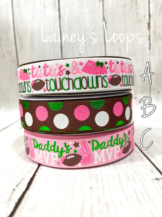 Daddy's MVP/ Tutus and Touchdowns USDR ribbon for hairbows (Sold per yard)