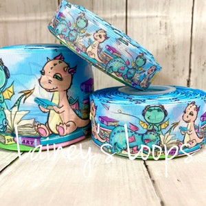 Cute Back to School Dragon ribbon/ USDR/ school ribbon for hairbows (Sold per yard)