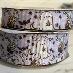 cute coffee ghost/ Halloween ribbon/USDR/Diy hairbows