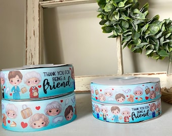 Golden friends,  USDR, ribbon for hairbows, US designer inspired printed ribbon, 2 sizes (Sold per yard)