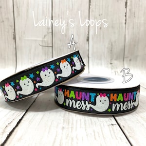 Haunt MESS/ Ghost Halloween USDR / ribbon for hairbows Glows in dark!