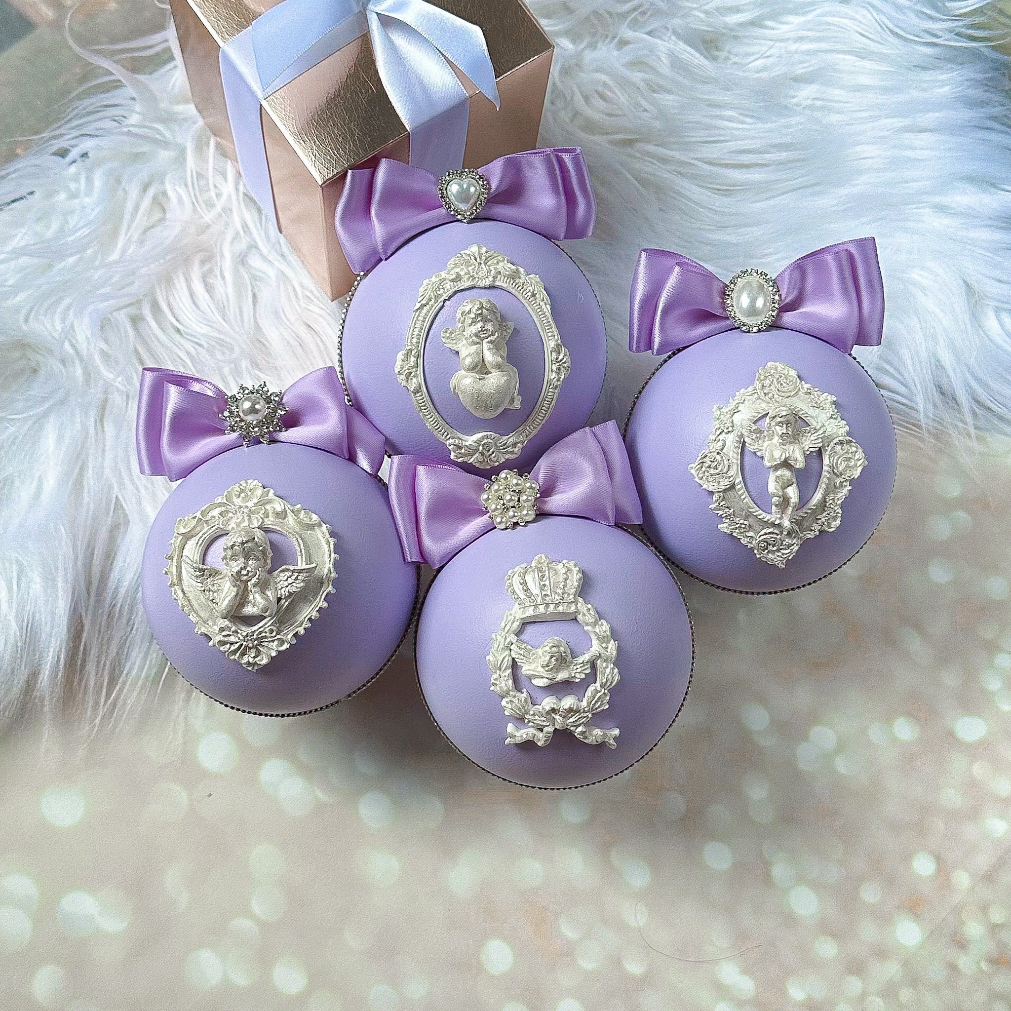 Christmas Tree SATIN BOWS Crystal Pearl Room Decor Purple Christmas Tree  Decoration Lavender Outfit Decor Gift for Mother Purple Xmas Bauble 