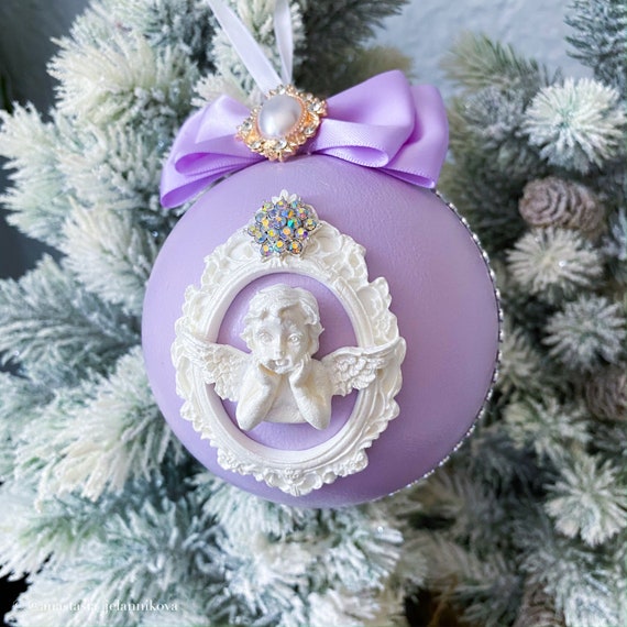Purple ANGEL ORNAMENT Christmas Tree Purple Party Favor College Mother  Bestie Gift Violet Crystal Pearl Decor Lavender Room Xmas Decoration 